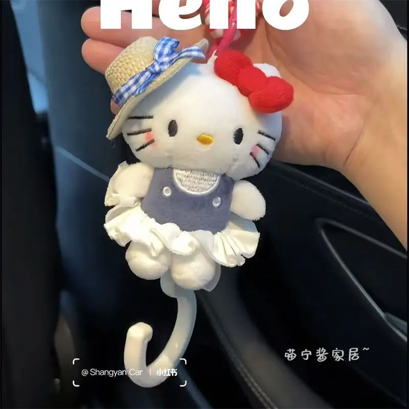 

Kawaii Sanrio Hello Kitty Toy Straw Hat Anime Cartoon Cute Car Hook Seat Back Multi Functional Storage Hook Doll Girl Gift Toys