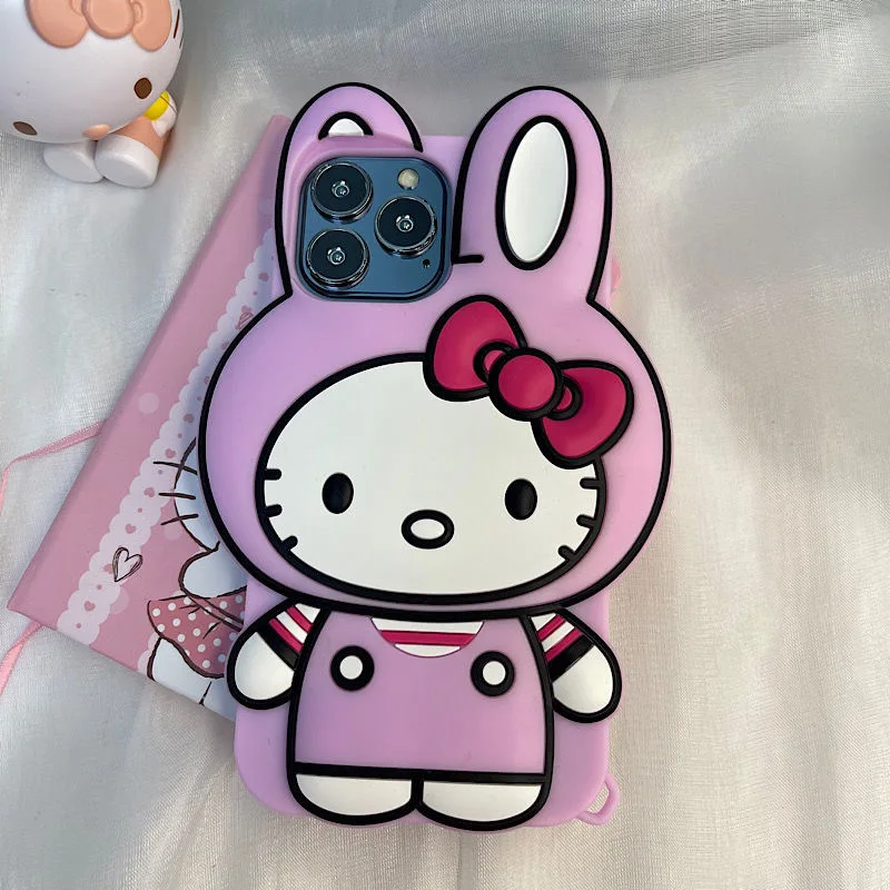 Cute Hello Kitty Cartoon Luxury Silicone Phone Cases For iPhone 13 12 11 Pro Max XR XS MAX X 7/8Plus Girl Shockproof Soft Shell