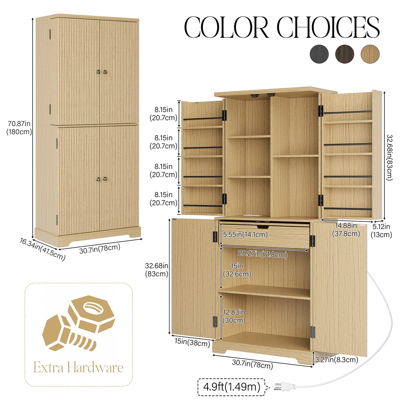 

Шкаф для хранения с рифленой дверцей, 70 дюймов, в стиле середины века, высокий, с регулируемыми полками и дверцами, для детской, комнаты для малышей, гостиной