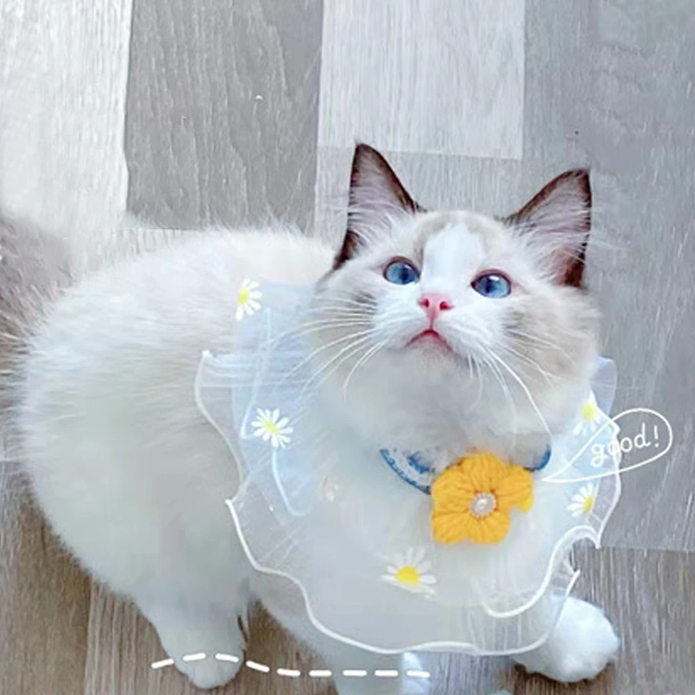 Cat Dog Lace Collar Adjustable Floral Pet Collar Temperament Pet Daisy Necklace Cat Puppy Ribbon Scarf Cute Pets Accessories