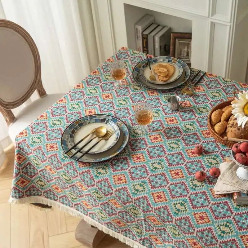 Moroccan Style Dining Tablecloth with a Luxurious and High-end Feel Cotton and Linen Coffee Table Cloth Rectangular