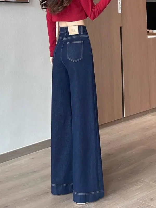 

Прямые джинсы с высокой талией, свободные длинные брюки, женские весенне-осенние винтажные повседневные обтягивающие брюки с завышенной талией