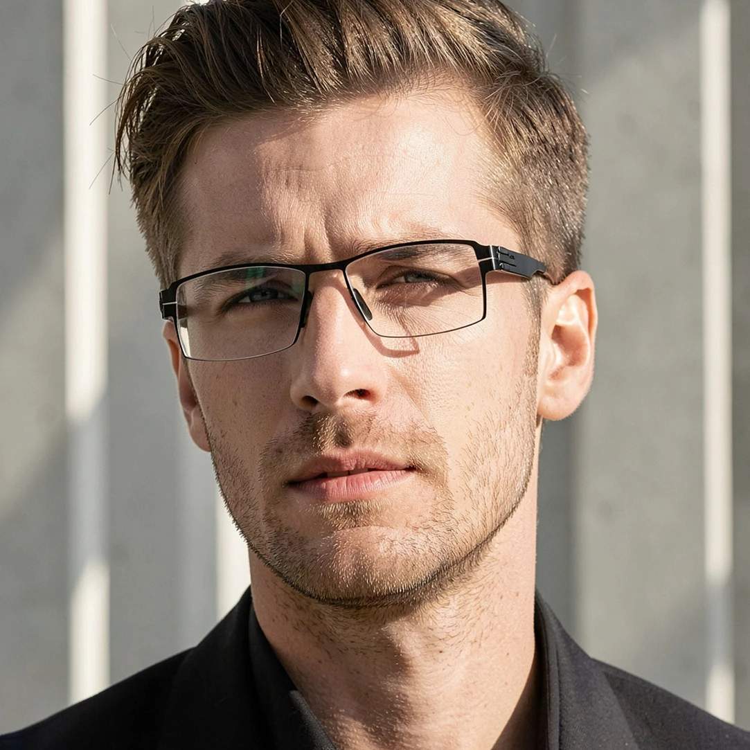 German Handmade Screwless Square Glasses Frame Men Ultralight Stainless Steel Eyeglasses Women Vintage Business Full Rim Eyewear