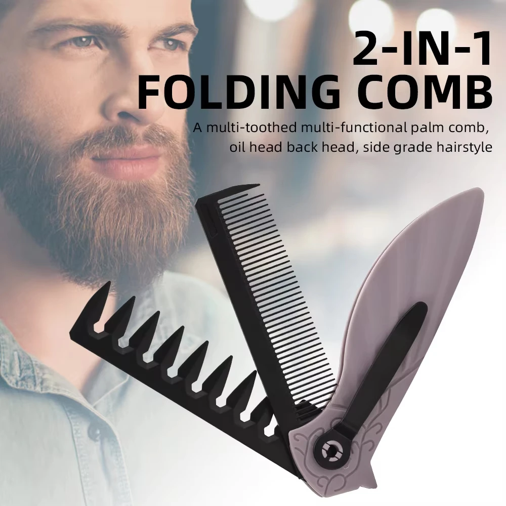 Men's Portable Multifunctional Folding Pocket Comb Wide Tooth Beard Hair Styling Comb for Oil Head Care Barber Tool