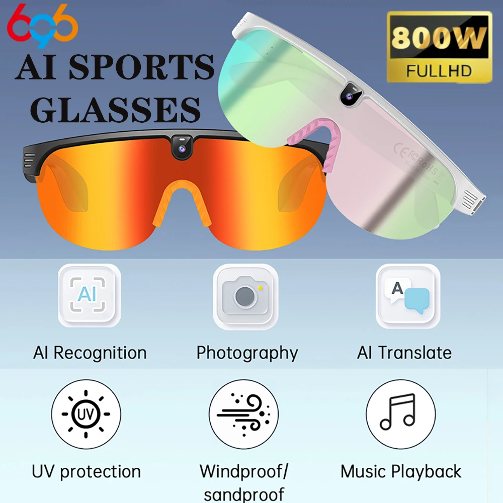 

AI Sport Glasses Music Action Camera Sunglasses HD Video Men Outdoor Bicycle Motorcycle Driver Recorder Walk Camera Translation