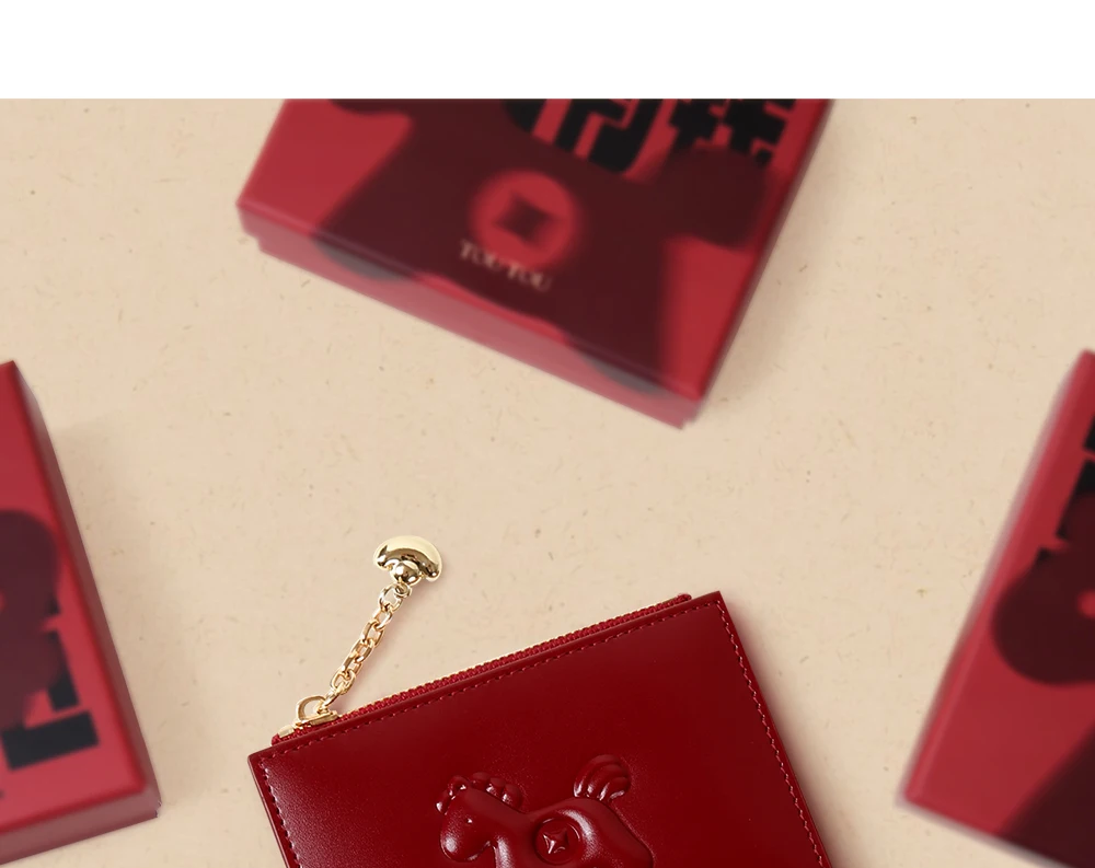 Toutou Red New Cowhide Wallet, ein leichter, kompakter roter Karten- und Münzbeutel, kleiner Damen-Geldbeutel, Kartenhalter, Caibu-Kartenetui – Detail 9