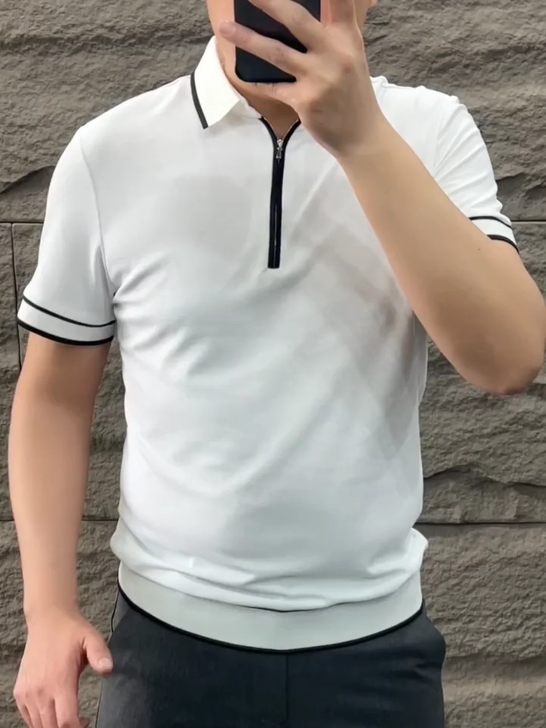 

Summer New Men's Turn-down Collar f-zip ort Sve Versatile Slim Fit Comfortable Trendy Faionable T-irt