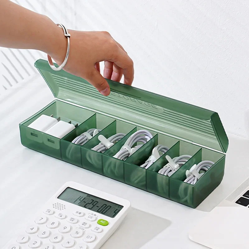 Cable Storage Box Organizer Charger Cord Storage Box with 7 Compartments Reusable Data Cable Storage Case for Home or Travel