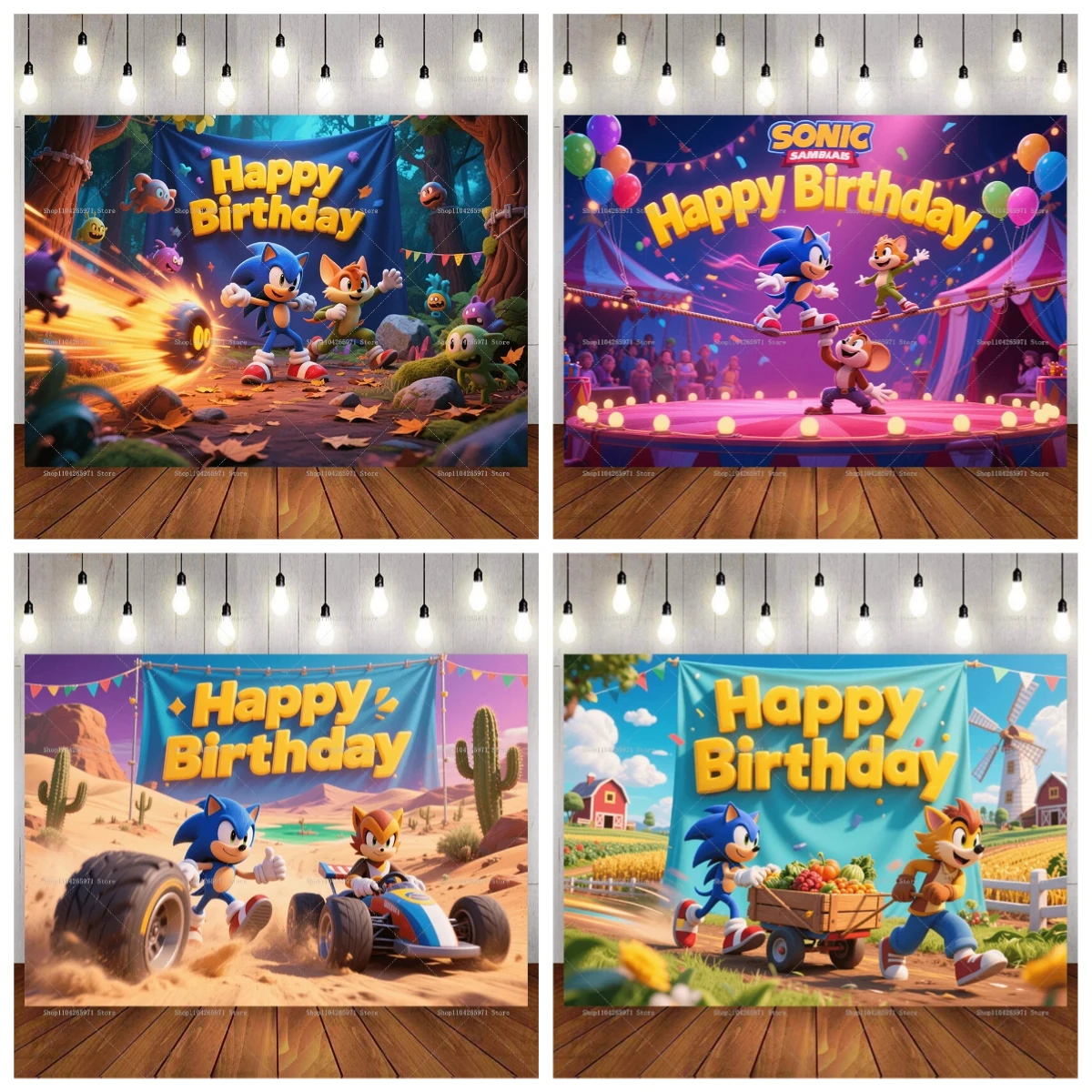 

Cartoon Sonic Photography Background Children's Birthday Decoration Background Party Supplies Baby Shower Party Banner Studio