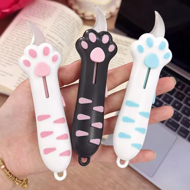 2026 Retractable Cute Cat Paw Multi-Function Utility Knife, Portable and Safe Unboxing Tool For Office And Home Use Only