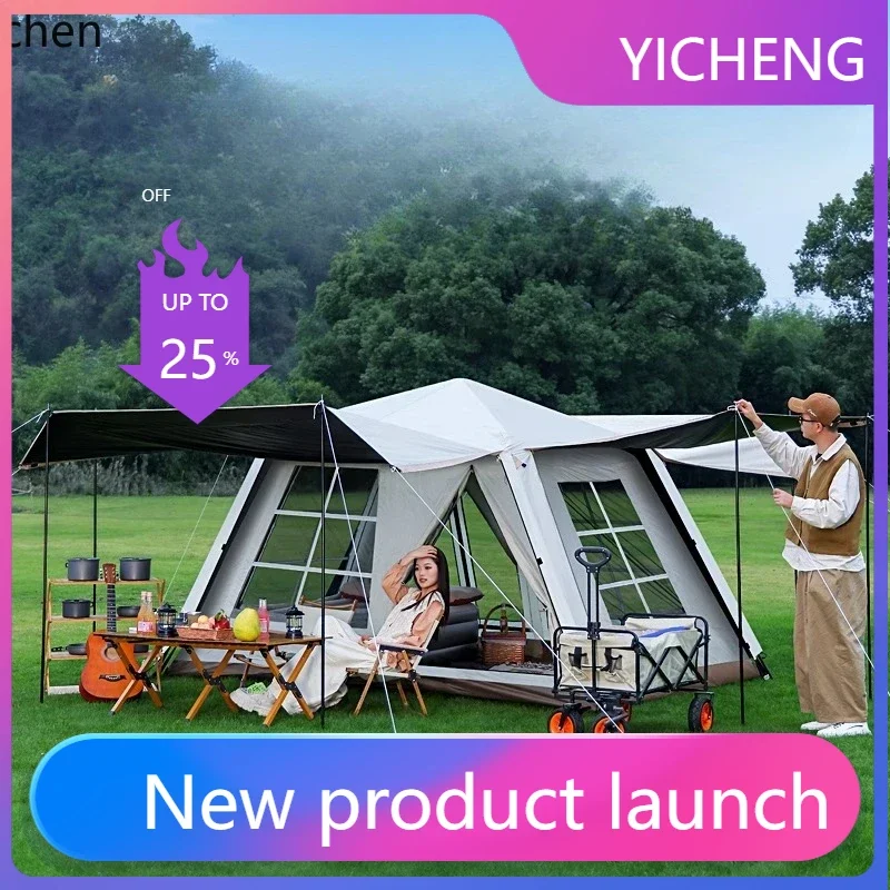O3-13  Outdoor Vinyl Roof Tent Automatic Quick Open Double Layer Sunscreen Rainproof Wilderness Camping Convenient
