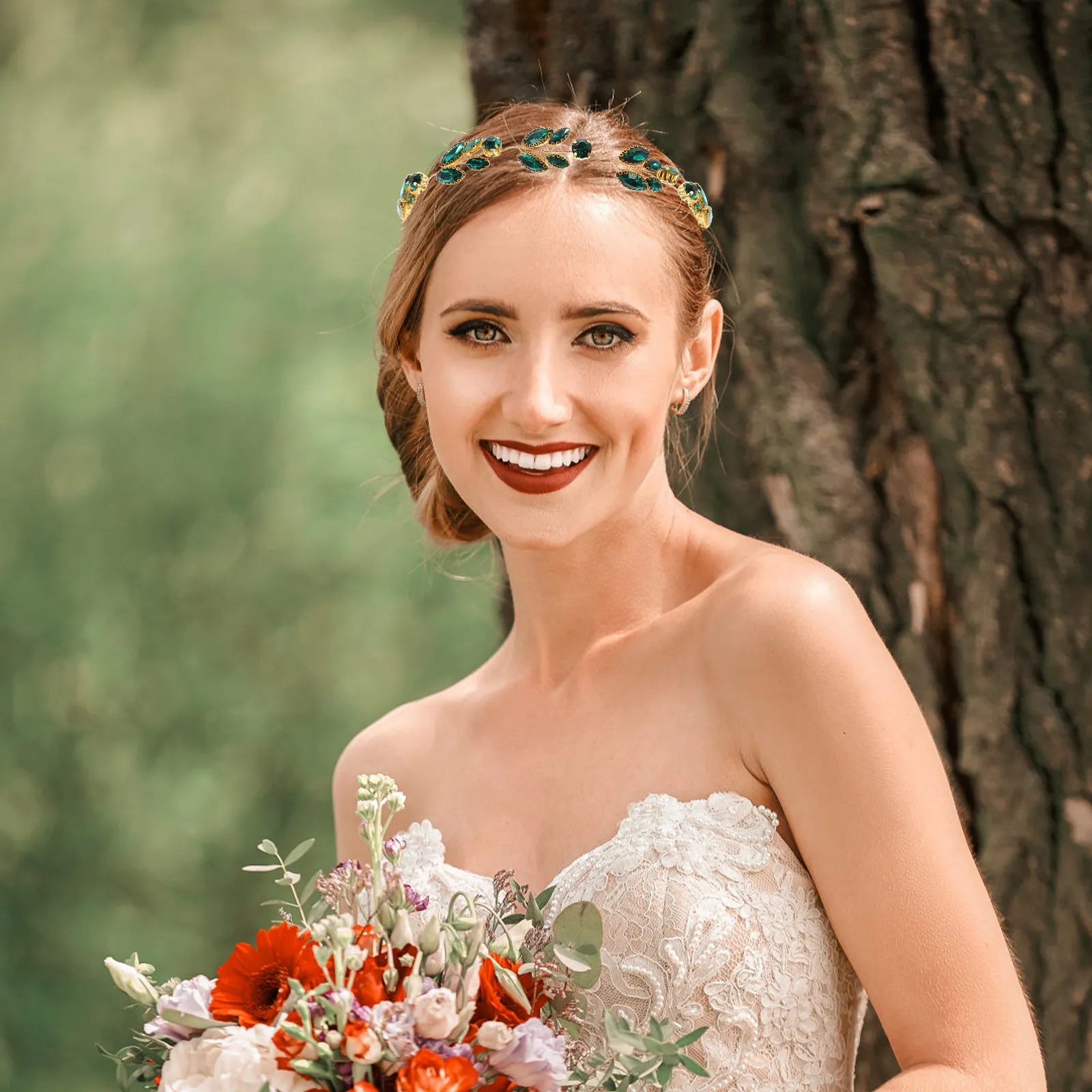 Green Bridal Hairband Elegant Metal Wedding Headpiece Hair Chain Bride Hair Accessories Wedding Banquet Party Decors