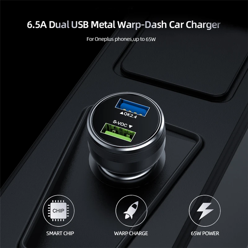 For OnePlus 9 Pro 65W Warp Car Charger 6.5A Quick Charging Cable for OnePlus 9R 8T 8 7T Pro 7 6T 30W Warp /20W Dash Fast Charger