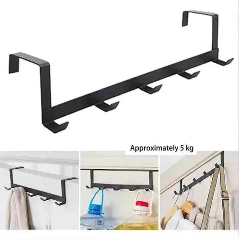 1PC Drill-Free 5-Hook Door Hanger Modern Space-Saving Durable Jacket Storage Rack for Home Closet Bedroom Easy Installation No