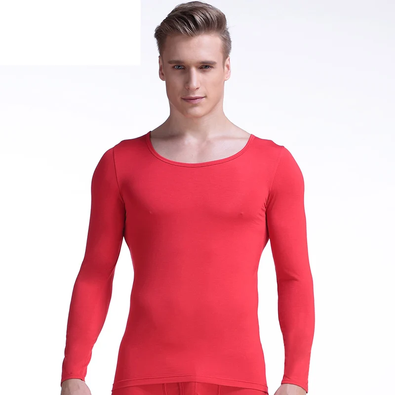 Men's big round neck tight-fitting basic thermal underwear Modell autumn thin single base shirt low collar on the clothes