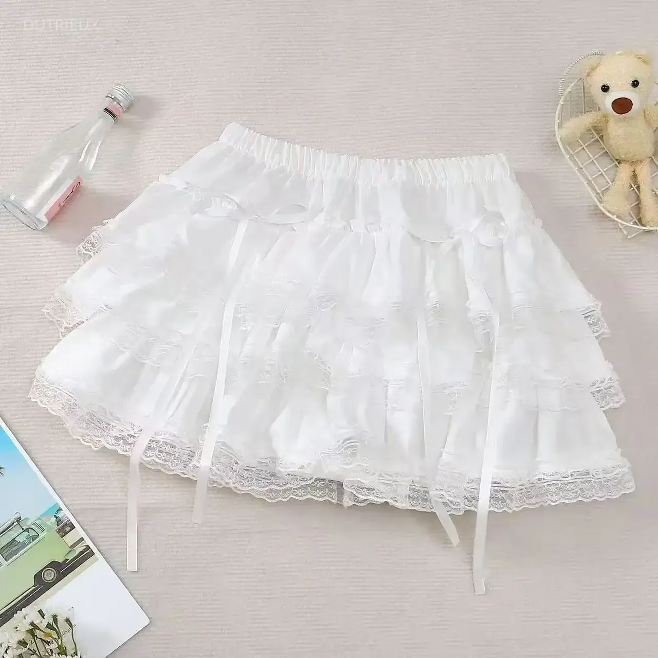 2026 Faldas Mujer De Moda Sweet Skirts For Women High Waist A-line Jupe Fashion Cute Saia Bow Patchwork Lace Summer Mini Skirt