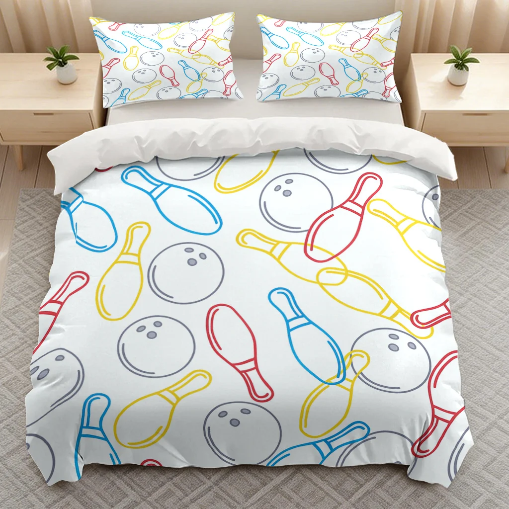 Bowling Games Duvet Cover for Boys Girls Ball Game Bedding Set Sports Theme Single Twin Queen Comforter Cover with 2 Pillowcases
