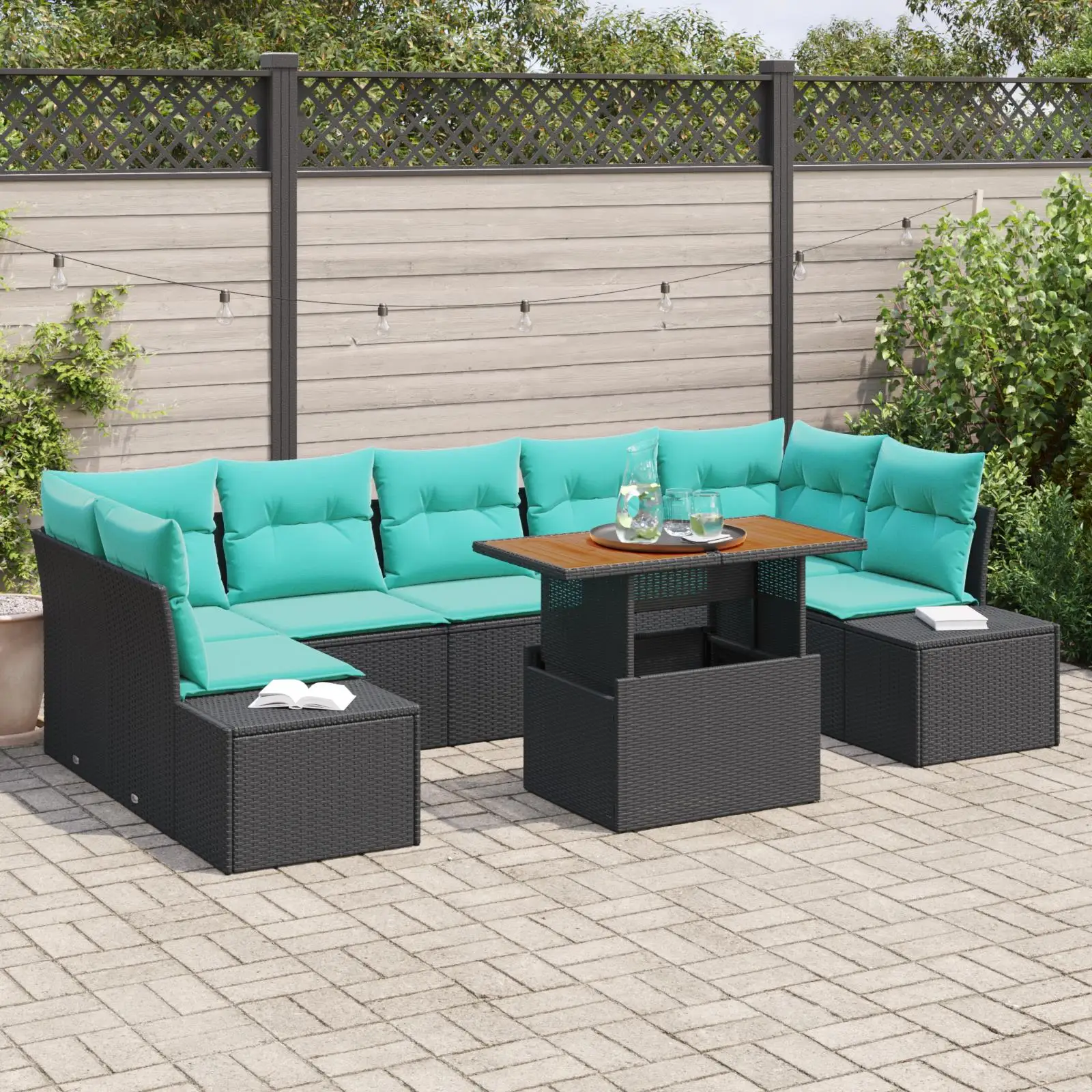 

8 Piece Outdoor Sofa Set with Cushions Black Rattan Furniture Garden Seating