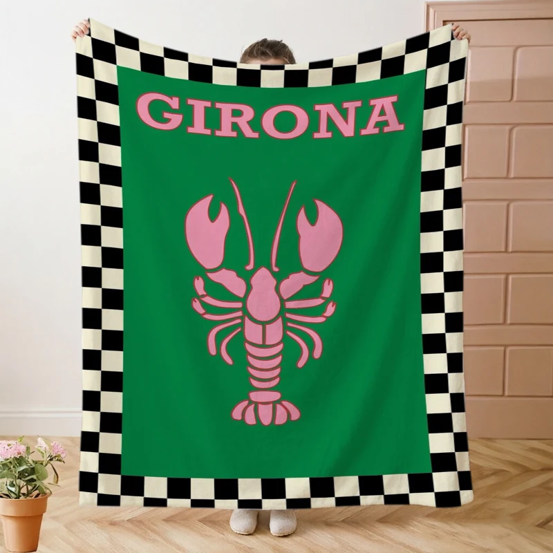 Pink Yellow Striped Lobster Flannel Blanket For Seafood Lover Decor Soft Warm Throw Blanket Gift