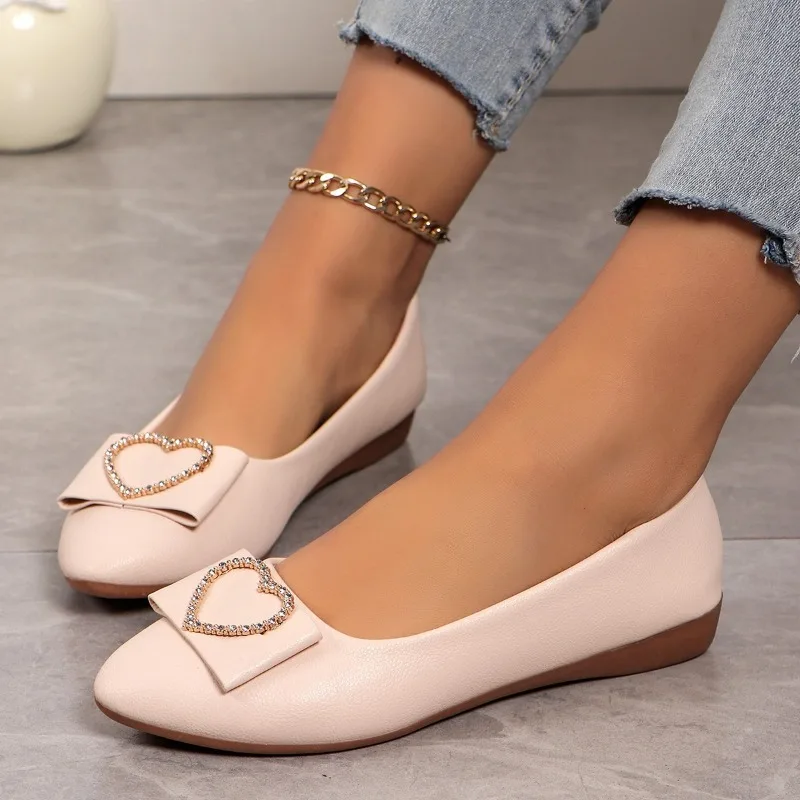 Pointed Rhinestone Casual Single Shoes Women 2026 Spring Summer New Flat Bottom Shallow Mouth Large Size 42 43 Women's Shoes