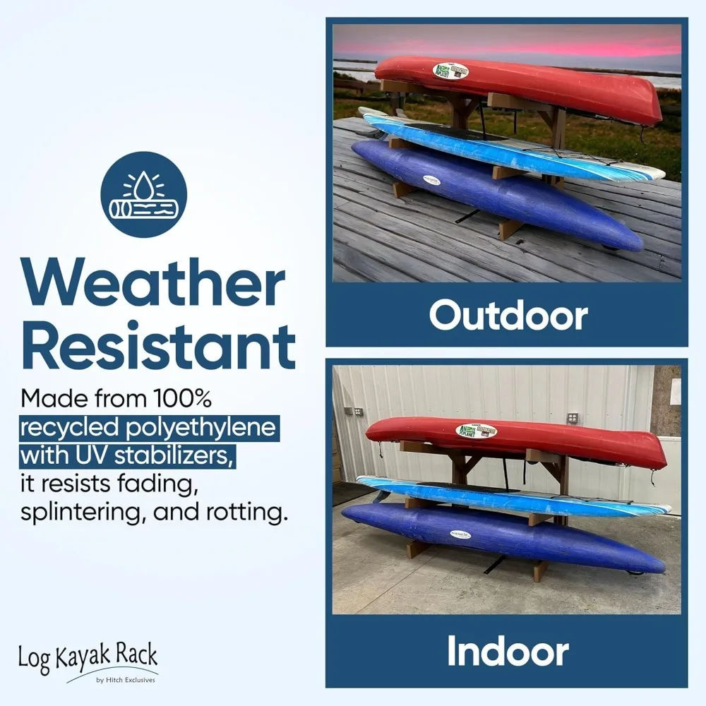 Poly Kayak Rack - 3-Place Kayak Rack for Dock, Recycled Plastic Free Standing Dock, Paddle Board Storage Racks, Surfboard