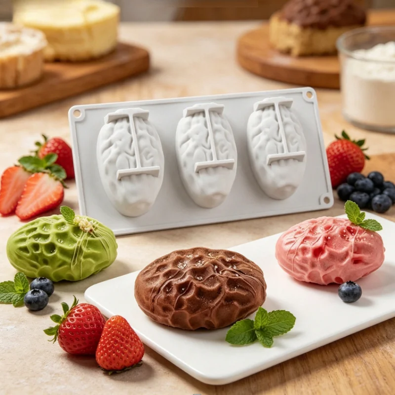 1pc 3-cavity date-shaped silicone mold non-stick easy demold for dessert cake chocolate exotic treat