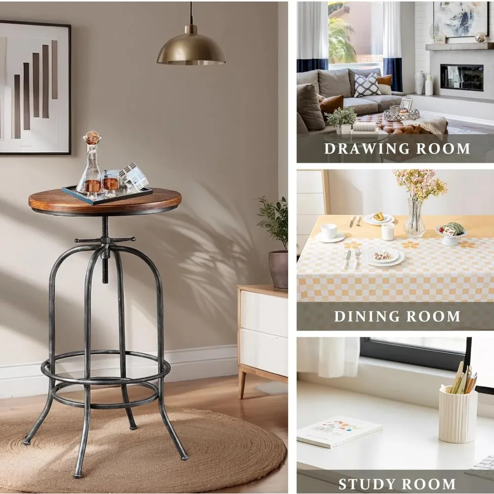 Rustic Bar Table Vintage Bistro Table Industrial Pub Table for Kitchen Coffee House Office Computer Desk Swivel Round Wooden Top