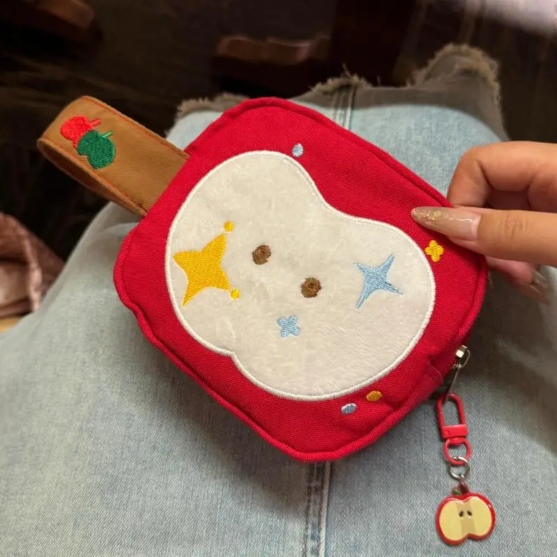 Korean Style Large Capacity Embroidered Apple Cosmetic Bag Portable Instant Camera Bag Storage for Miscellaneous Items