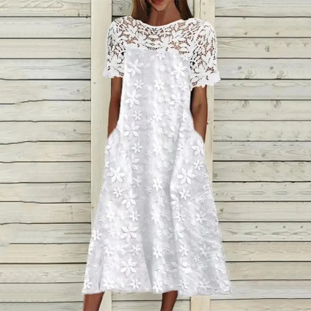 Vestido de playa elegante para Mujer, minivestido Vintage de encaje blanco con bordado de flores, ropa de calle para verano