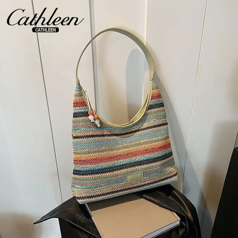 Bolso de mano de gran capacidad para mujer, bolsa de un hombro para las axilas, versátil, a la moda, arcoíris