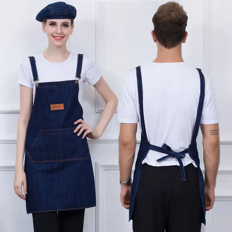 Novel Dingheng Korean Fashion Jean Kitchen Waiter Advertising Work Apron Custom Logo