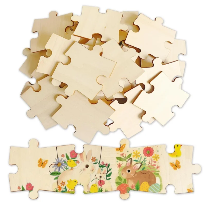 

100pcs Blank Wooden Puzzle Pieces for Crafts Wood Puzzle Shape Cutouts Unfinished Freeform Jigsaw Wood Puzzles for Arts & Crafts