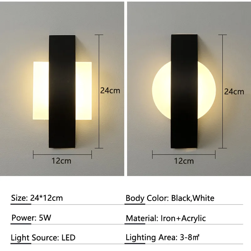 Applique murale LED ronde ou carrée au design moderne simpliste, luminaire décoratif d\'intérieur, idéal pour un salon, une chambre à coucher ou des