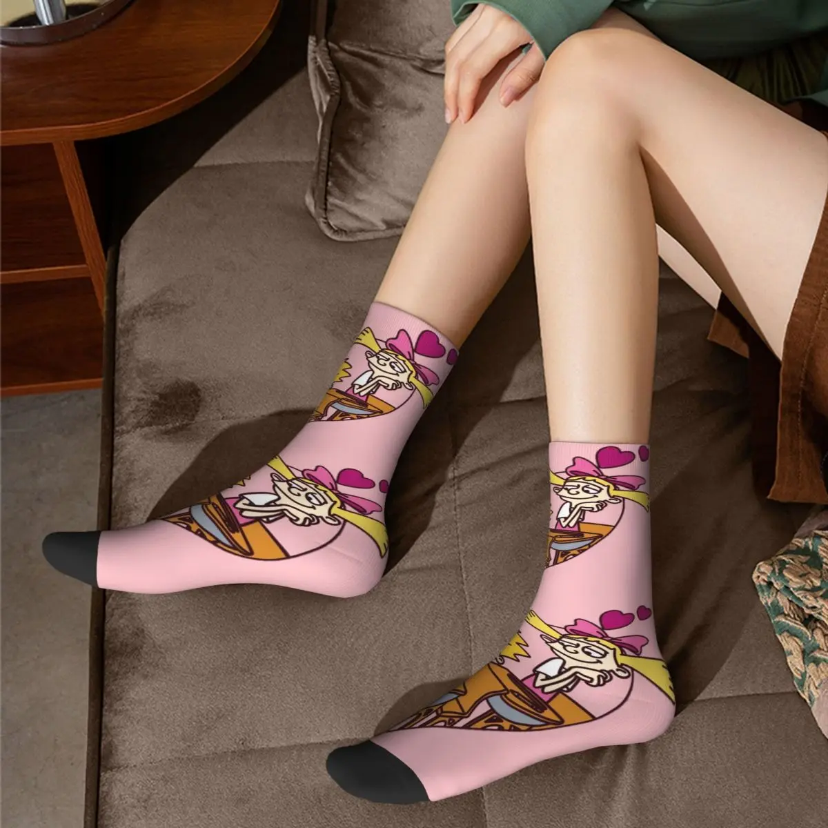 Calcetines felices y divertidos para hombre y mujer, Hey Arnold Calcetines estampados de Helga Pataki Heart para todas las estaciones, supersuaves,