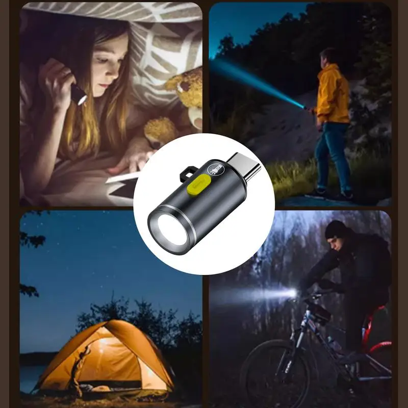 Type-C LED Handheld Strong Light Pocket Keychain Flashlight Mini Flashlight Small Torch Outdoor Hiking Camping Accessories