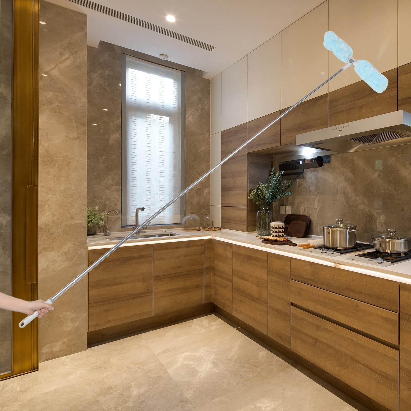 1Set High Reach Cobweb Duster Telescoping Handle Extendable Ceiling Fan Cleaner Rotating Soft Fiber Spider Web Brush