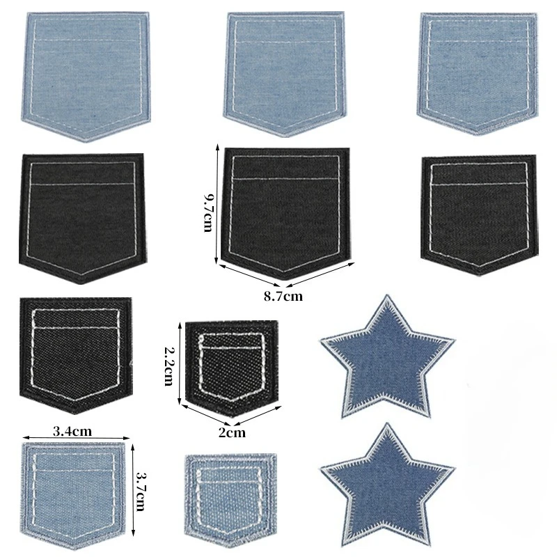 New Hot Sale Denim Fake Pocket Design Sew Iron-on Embroidered Patch Sticker DIY Bag Clothing Car Jeans T-shirt Accessories