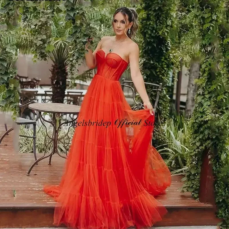 Red Prom Dresses Customized 2025 A-Line Tulle Floor Length Sexy Sweetheart Party Gown Celebrity Party Dresses sukienki damskie