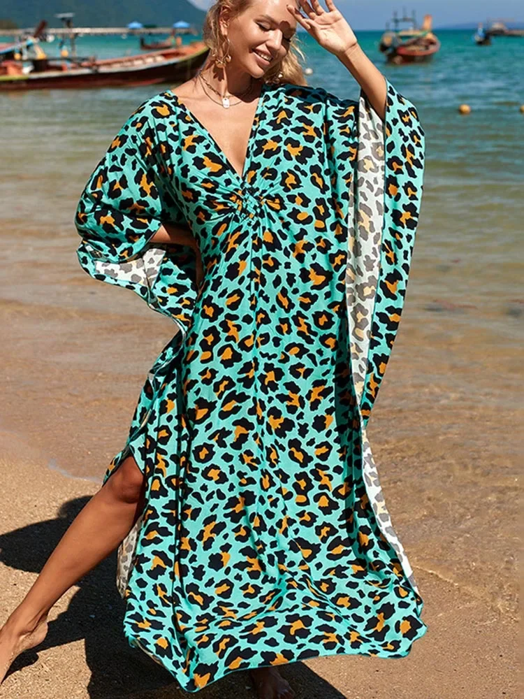 2025 nuevo vestido playero a rayas de cebra para mujer, bata con cuello en V, vestido largo elegante de talla grande para playa, traje de baño a la moda, ropa de playa para cubrir