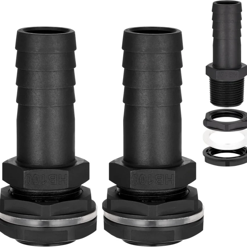 2 Piece-Mounted Rainwater Barrel Overflow Connector 25mm Barbed Pipe Fitting｜Adaptation 1 Inch BSP Thread｜Includes Anti-Leakage