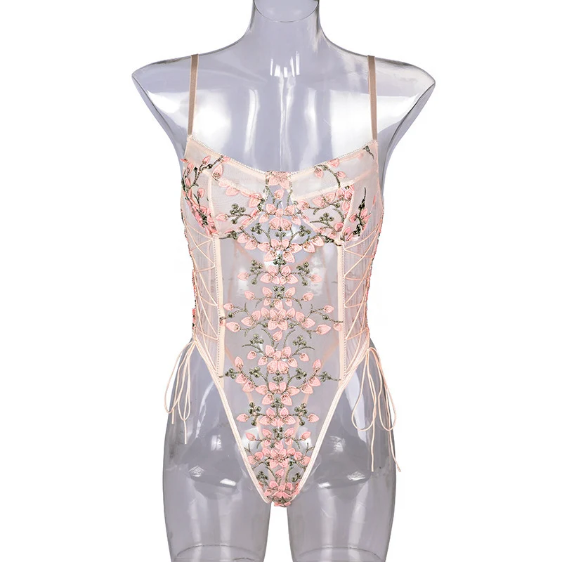 

Women Sexy Flower Embroidery Erotic Set See Through Lingerie Bodysuit Elegant Ladies Party Club Underwear Sexy Costumes