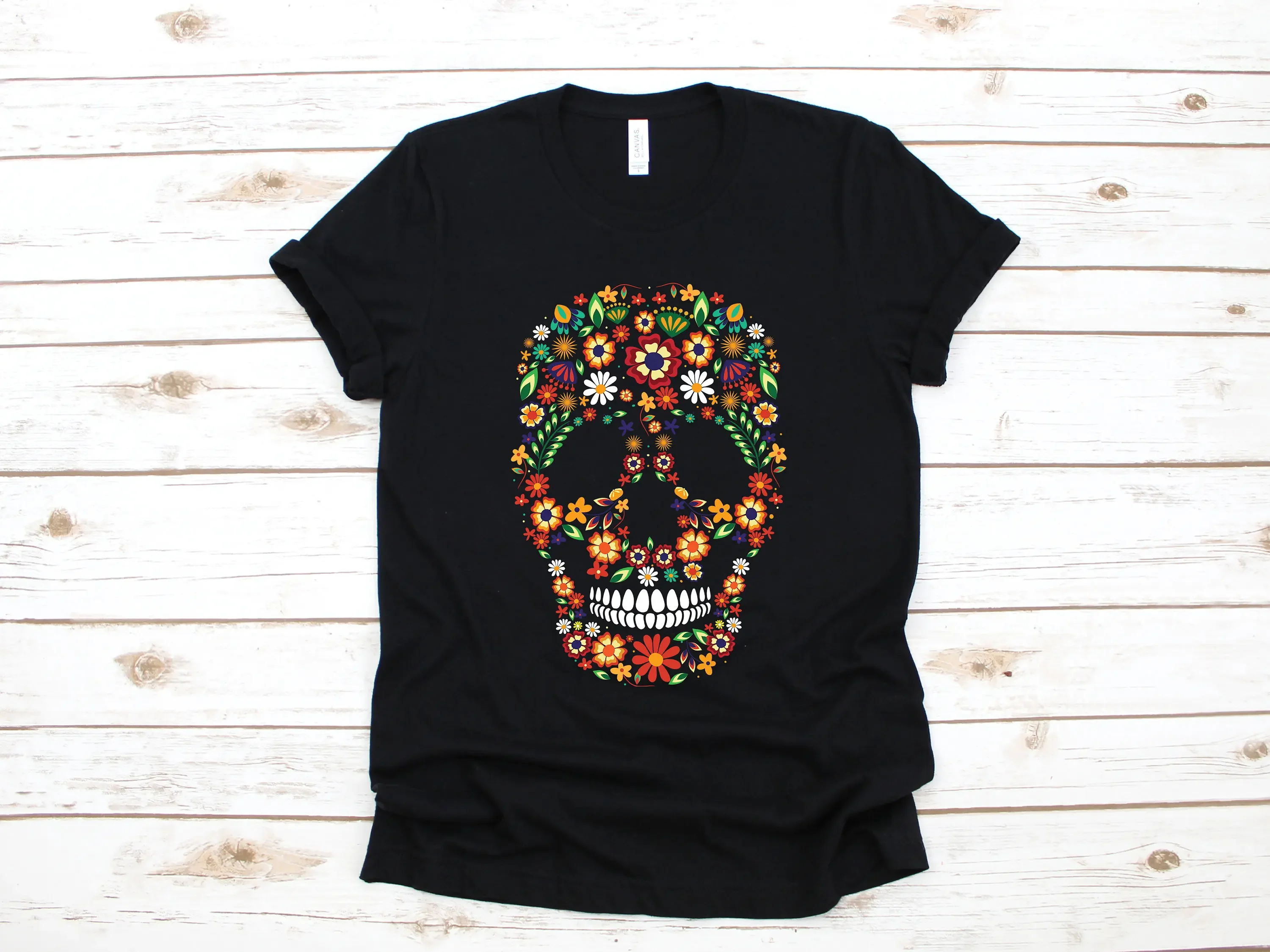 Camiseta De manga larga con calavera azul y flores, camisa gótica De Cinco Mayo, Día De los muertos, sudor