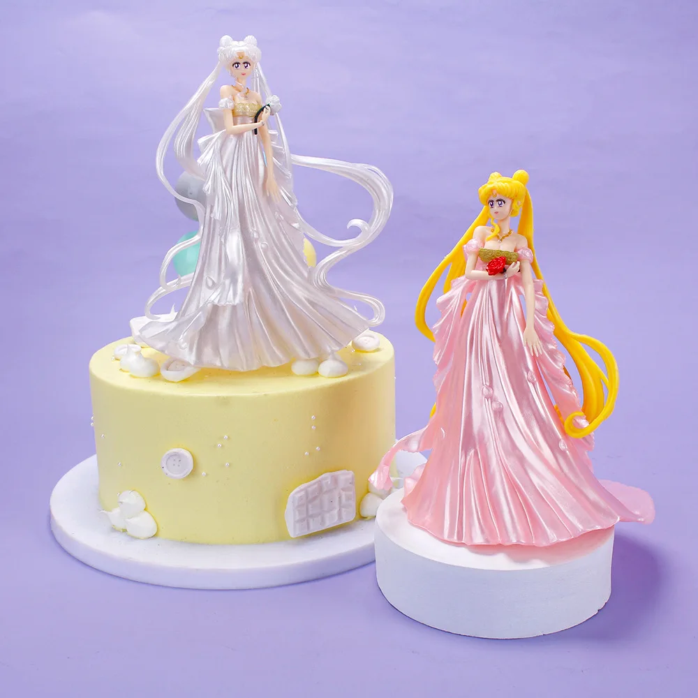 Cute Sailor Moon Girl 14CM Tsukino Usagi Wedding Dress Model Pvc Toy Collectible Statue Cake Desktop Decoration Kids Xmas Gifts