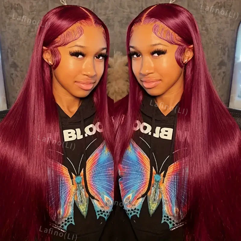 

200 Density 30 32 Inch 99J Burgundy Straight 13x4 Lace Front Human Hair Wig 13x6 Lace Frontal Wigs Red Curly Remy Brazilian Wigs