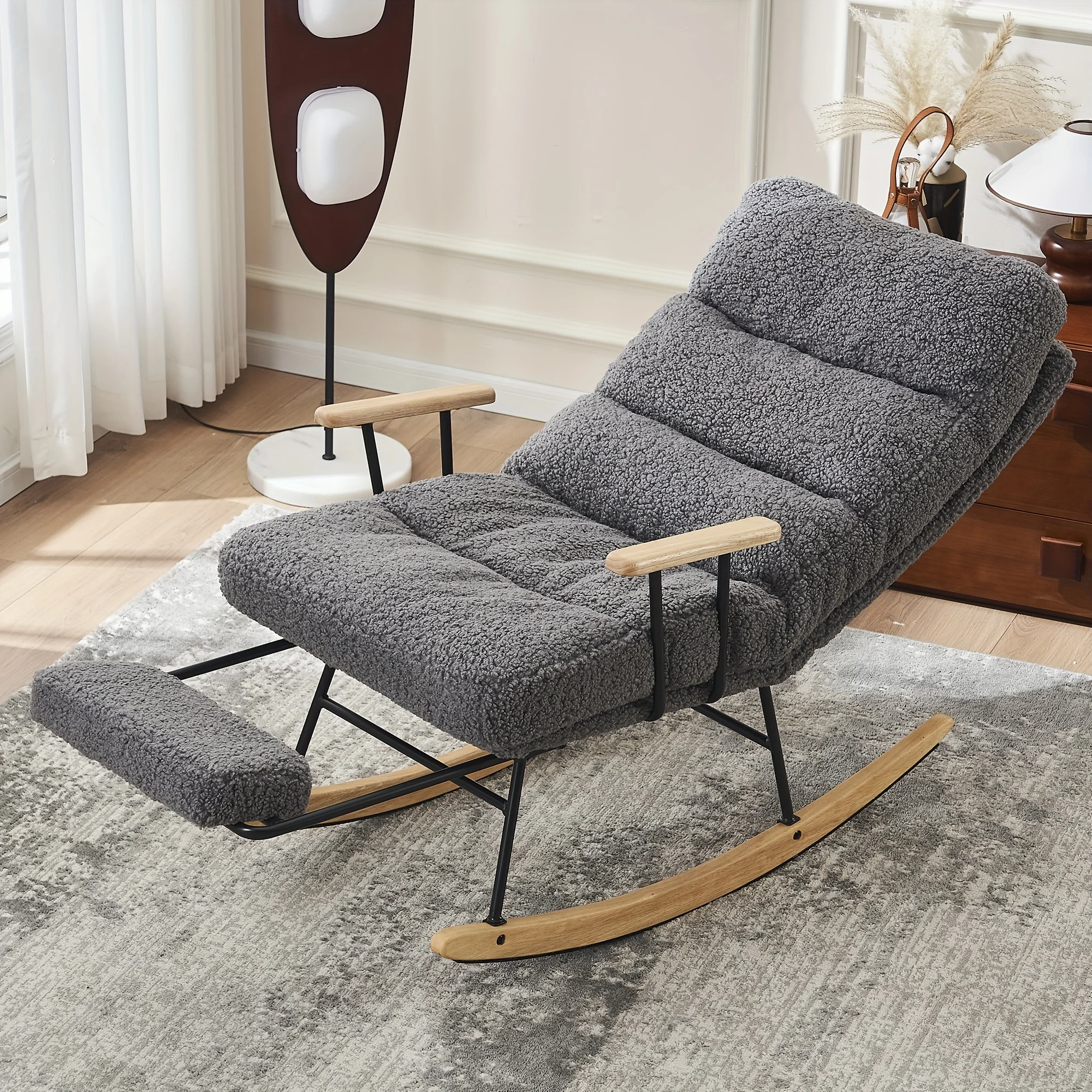 Teddy Reclining Chair] Adjustable Modern Teddy Gliding Rocking Chair - High Back, Single Sofa Reclining Chair