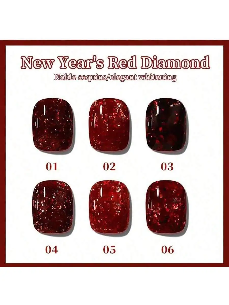 6Colors 15ML New Year Red Glitter Gel Nail Polish Semi Permanent Soak Off UV LED Gel Varnish Nail Art Manicure