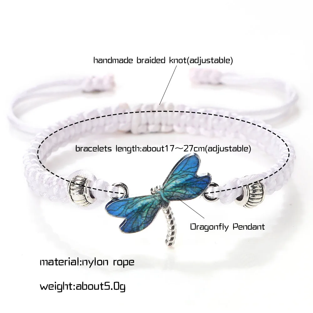 New Simple Blue Dragonfly Bracelets Lucky Braided Rope Adjustable Handmade Knot Colorful Sweet Lovely Jewelry Gift For Women Men