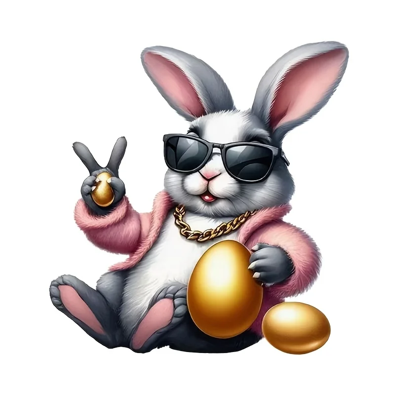 6-Inch Fashionable Bunny And Golden Egg Pattern Premium Waterproof Vinyl Stickers, Suitable for Cars, Laptops Trucks Motorcycles
