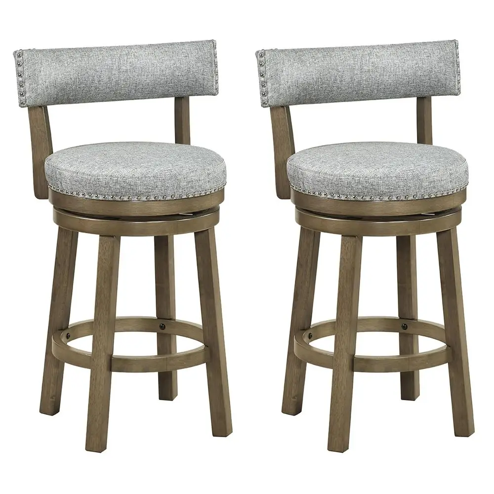 

Bar Stool Set of 2, 27inch 360 Swivel Barstool with Upholstered Back amp Seat, Solid Rubber Wood Legs amp Footrest, Farmhouse C