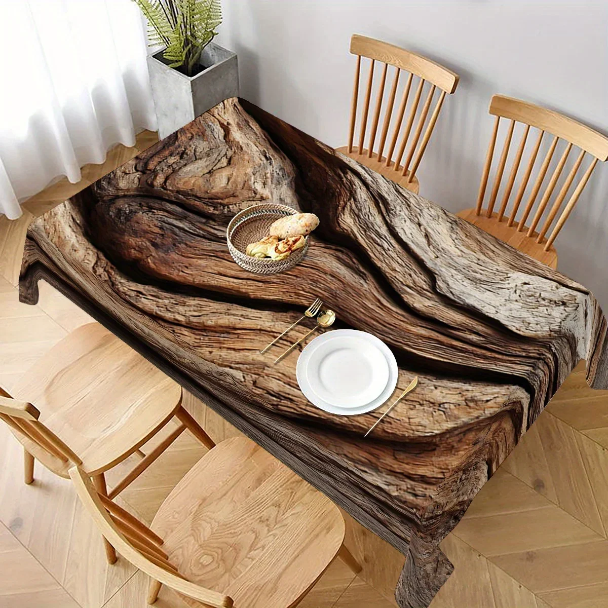Modern decorative art bark design printed tablecloth, rectangular tablecloth made of durable polyester fabric
